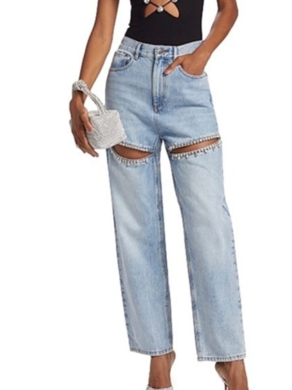 Torn by Ronny Kobo Cutout with Rhinestone Glam Jeans